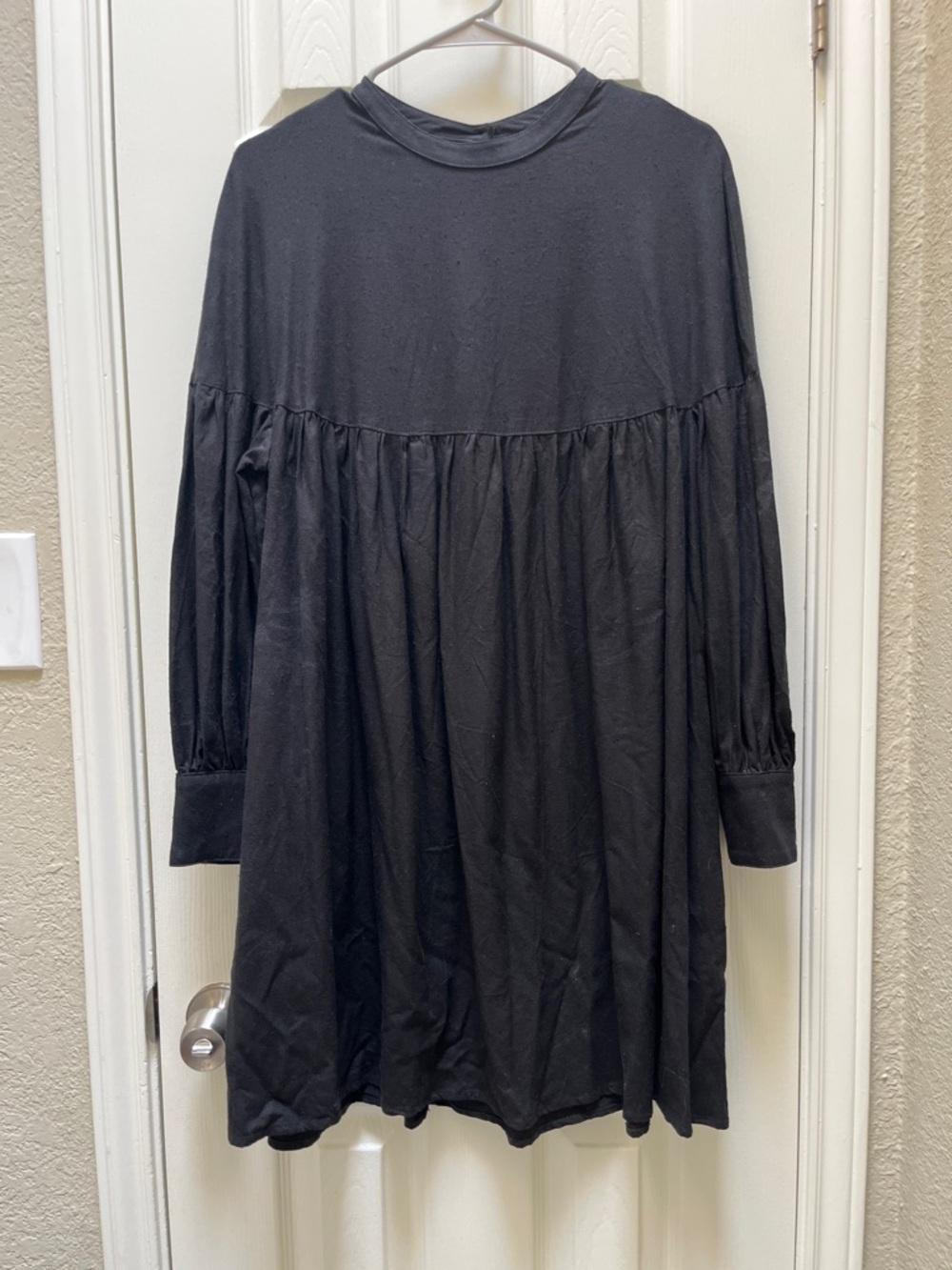 TOWN CLOTHES Salima Black Long Sleeve Babydoll Tunic Dress - small - raw silk